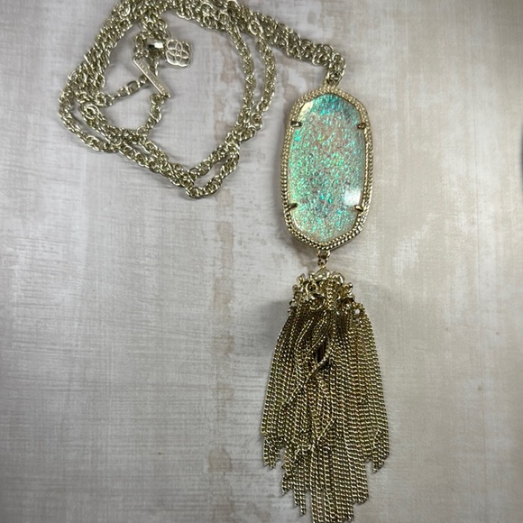 RARE Kendra Scott Rayne Mint Iridescent Dichroic Foil Gold Necklace